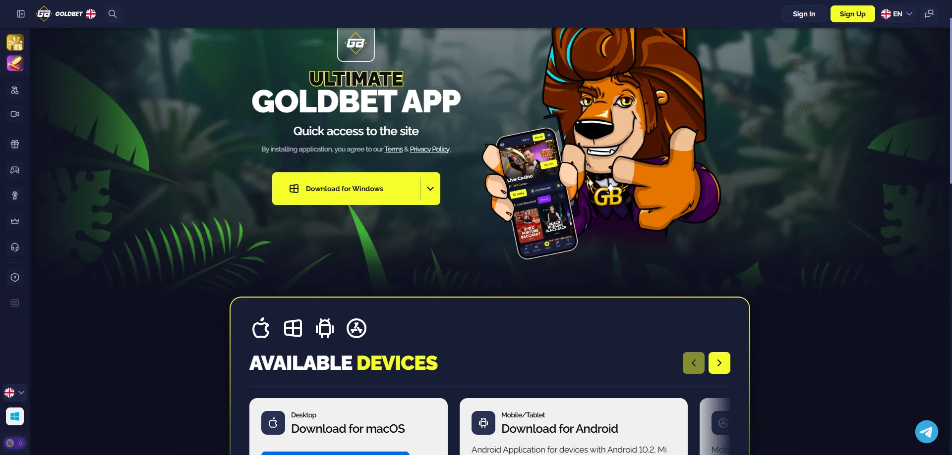 تطبيق Goldbet للهاتف — كازينو ورياضة على Android وiOS