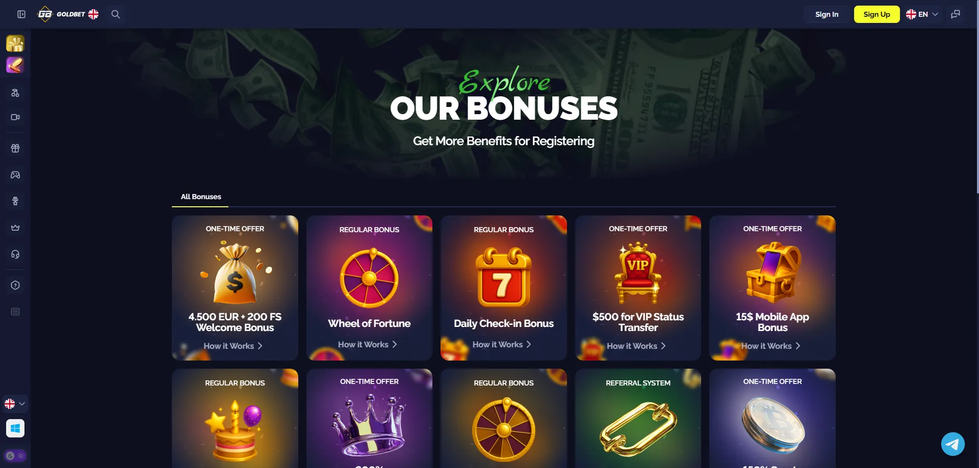 مكافأة Goldbet الترحيبية حتى 15000 TND + 200 دورة مجانية